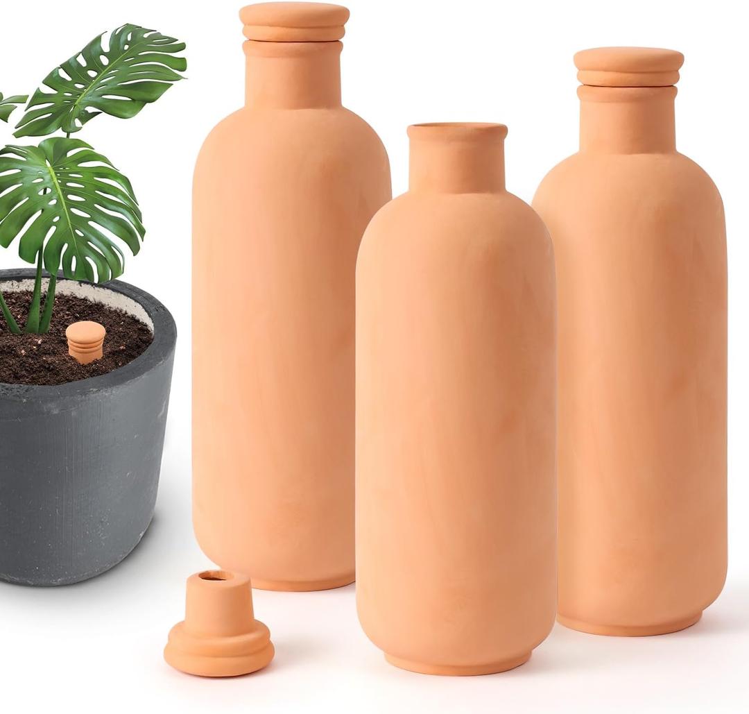 3pcs Terracotta Plant Watering Globes 3.5 * 10inch Terracotta Watering Pots Self Watering Planter 900ml for Indoor Outdoor Plants Clay Plant Watering Globes Planter Insert Watering Pots