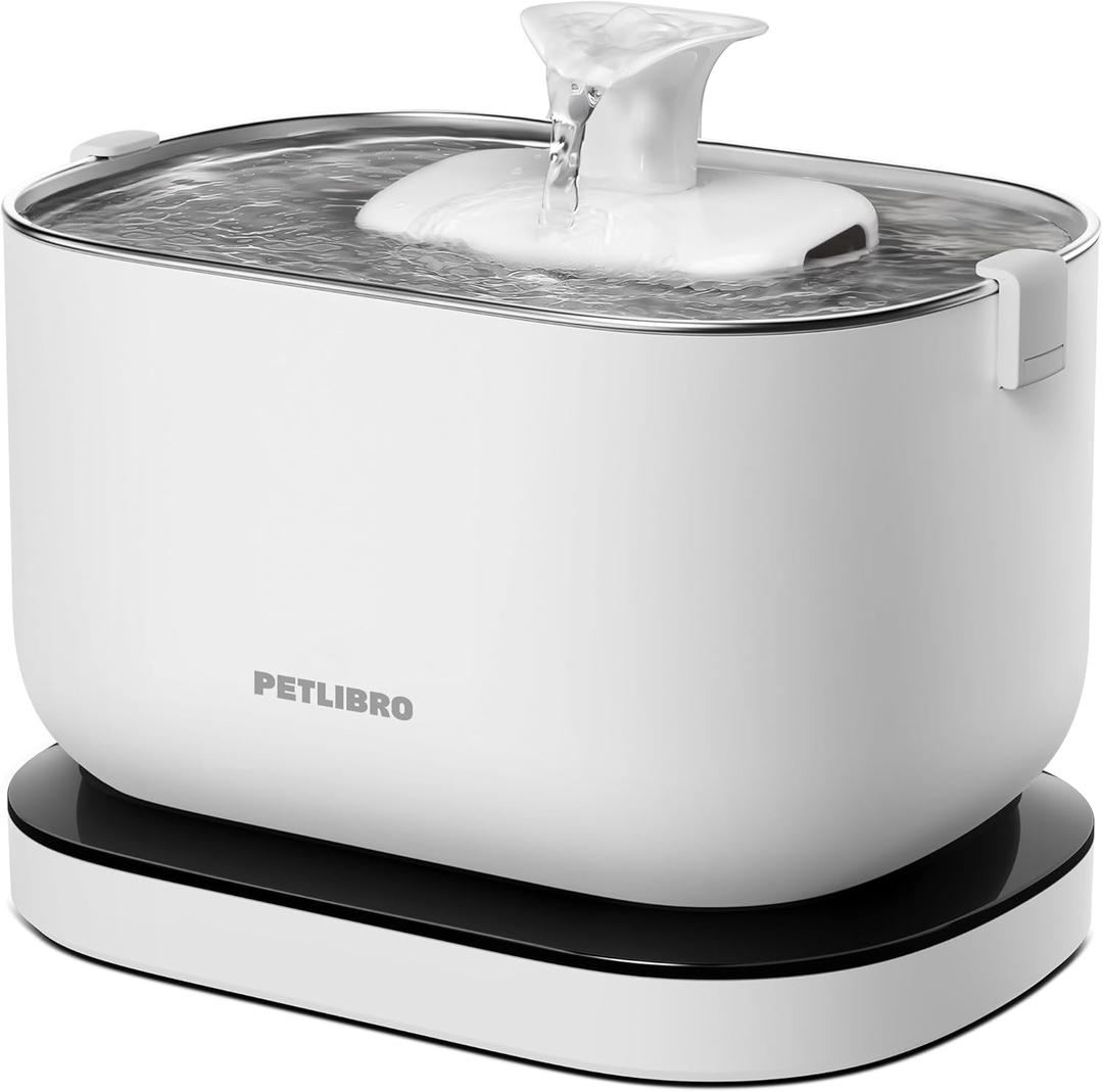 PETLIBRO Cat Water Fountain, Cordless Pet Water Fountain Battery Operated, 2.5L/84oz Dockstream Water Fountain for Cats Indoor, Cat Fountain with Stainless Steel Tray, Ultra-Quiet Dog Water Fountain (White)