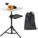 Tinysun Adjustable 2-Tier TV Tray Table, Folding Portable Couch Tray with No Assembly Required, Armrest Snack Table for Sofa Bed & Laptop Use, Multi-Surface Side Table for Living Room (White)