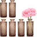 Bud Vases,6 Pcs Glass Vase Small Amber Bud Vases for Centerpieces, Vintage Vase for Centerpieces, Rustic Wedding, Home, Table Decor (Amber)