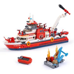 Rescue Fire Boat Building Set, Compatible with Lego City Fire Rescue Boat Building Blocks Toy Set Collection, STEM Toy Gift for Kids 6-12+, Boys and Girls, 588 Pieces