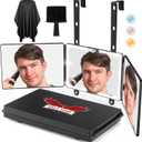 SELF FIND 2.0 Large Size 3 Way Self Hair Cutting Mirror with 3 Color Ring Light, Premium Rechargeable 360 Barber Mirror with Height and Light Adjustable