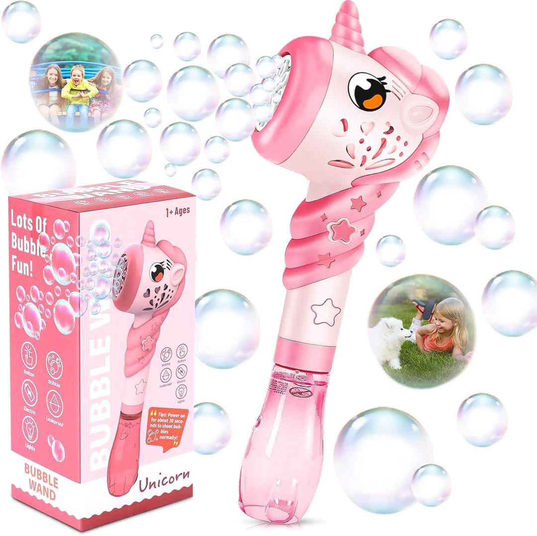 Unicorn Automatic Bubble Wand Solution for Toddler Kid Princess Toy Age 1 2 3 4 5 6 7 8 1yr Year Old Little Girl Gift Machine Outdoor Juegos Juguetes Burbujas Nias Christmas Pink