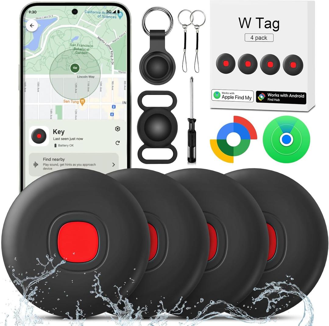Air Tracker Tags for Android or iOS, Air Tags-4 Pack Dual System iOS Android Bluetooth Tracker Waterproof Work with iOS Find My and Google Find Hub App Finder for Wallets,Bags,Suitcases