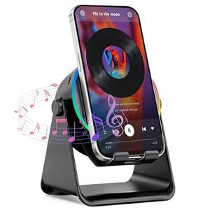TEFELE Wireless Induction Speaker, 5-in-1 Bluetooth Speaker with Phone Holder, 360° Rotation & RGB Lights, HD Stereo Sound for iPhone/Samsung/Android, Birthday Gifts for Men/Women/Teens