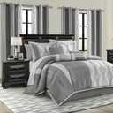 King Comforter Set, Grey, 15 Pieces Room in a Bag, Ultra Soft Jacquard with Patchwork, Luxury Bed Set with Sheets, Curtains, Bed Skirt, Pillow Shams, Cases and Pillows