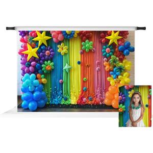 Kate Birthday Cake Smash Photo Backdrop for Mini Session Colorful Balloon Flower Curtain Backgrounds for Birthday, 7X5ft