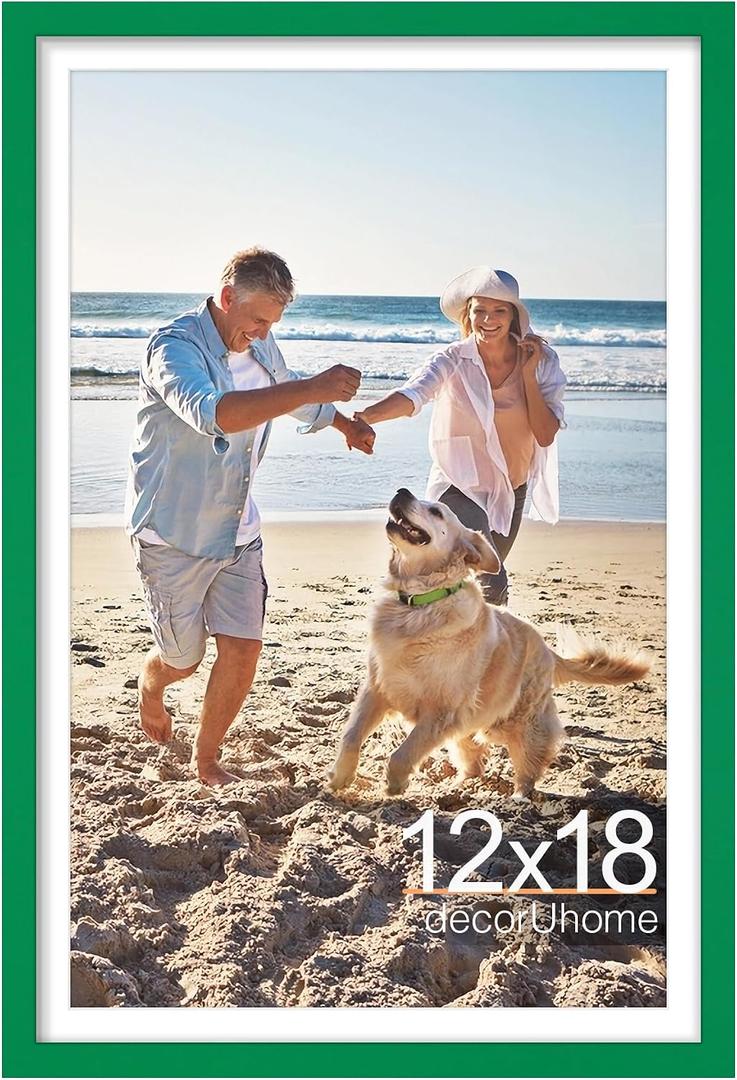 decorUhome 12x18 Picture Frame, Display Pictures 11x17 with Mat or 12x18 without Mat, Wall Mounting Photo Frame, Green, 1 Pack
