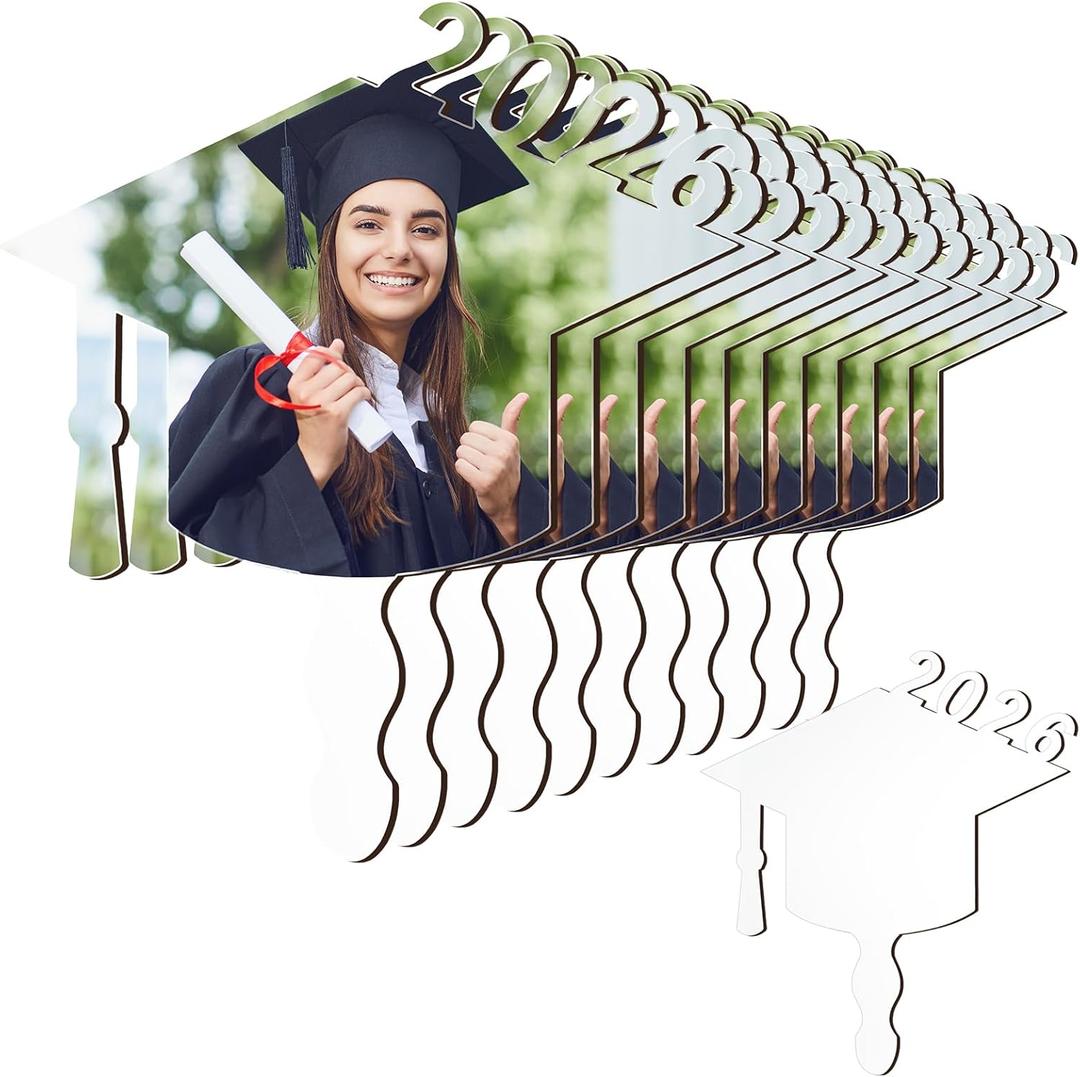 12 Pcs Sublimation Graduation Fans Blank Class of 2026 Gifts DIY Hand Paddle Fan with Wood Photo Frame for Celebrate Graduation Wedding Party(Grad Cap,7.9 x 5.9 Inches)