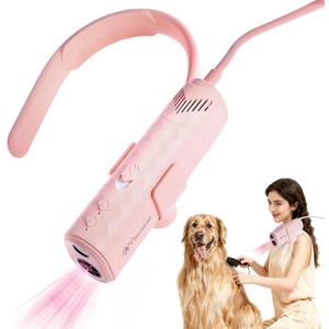 Dog Dryer for Pet Grooming,Pet Neck-Hanging Hair Dryer,Alternating Hot and Cold Airflow.Handheld & Hands-Free.Low-Noise, Ultra-Lightweight.High Wind Speeds.Adjustable Heat & Speed Pink