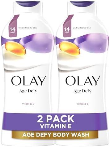 Olay Body Wash for Women, Age Defying with Vitamin E, 24hr Moisturizing, Hydrating & Refreshing, B3 Vitamin Complex, Free of Parabens & Phthalates, For All Skin Types, Scented, 22 fl oz (Pack of 2)