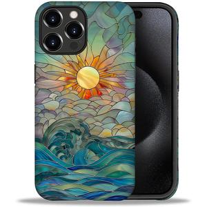 DAIZAG Compatible with iPhone 16 Pro Max Case,Sun Rays Ocean Waves Stained Glass Full Pattern Plastic Soft TPU,Double Protection Corner Case for iPhone 16 Pro Max