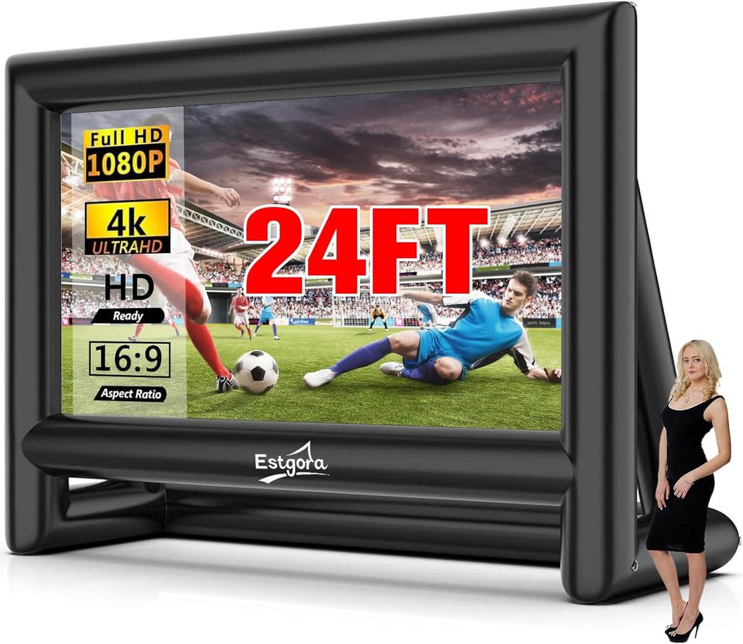 Estgora 24FT Inflatable Movie Screen, Inflatable Projector Screen for Outside, Blow Up Projector Screen with Air Blower,Front & Rear Projection Screens for Outdoor Movie Night Backyard Pool Party Fun