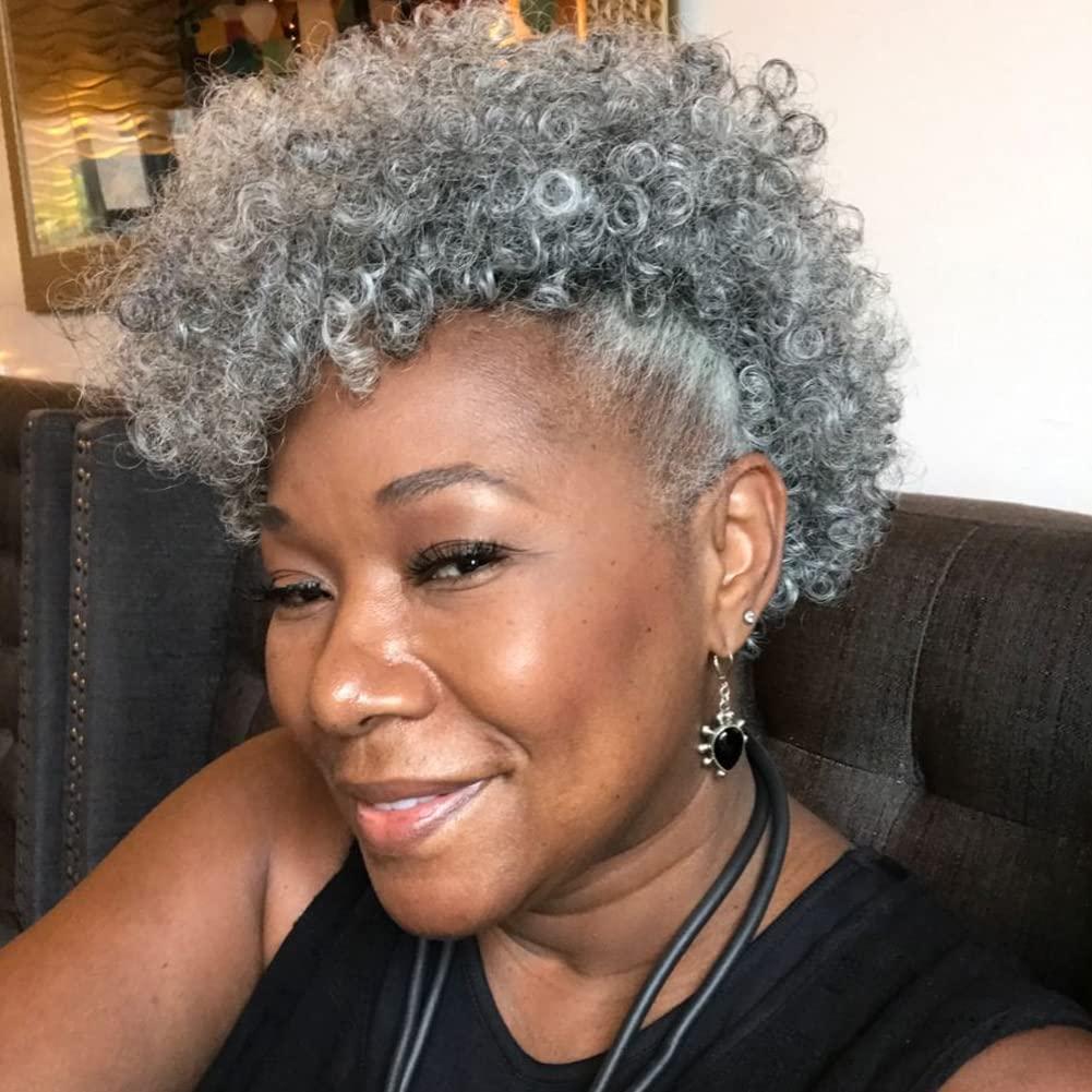 MIMAN 3 Packs 10 Inch Short Curly Crochet Hair 8MM Grey Crochet Braids Synthetic Braiding Hair Extension for Women DIY Mohawk Afro Braided Hairstyle (Natural Black Mixed Grey)
