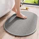 Eunoia Oval Bathroom Rug 16x24 Inch, Bath Mat Non Slip Washable,Quick Absorption & Durable, Soft Shag Bath Mats for Bathroom Floor, Tub and Shower,Grey