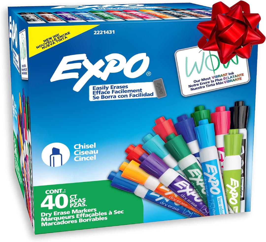 EXPO Dry Erase Markers, Low Odor Ink, Assorted Fashion Colors, Chisel Tip, 40 Count - Whiteboard, Essential Supplies for Office, School, Classroom, Teachers