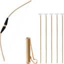 Bow and Arrow Set, Wooden Archery Set, Youth Bow and Arrow Set for 15, Cosplay Costume Prop Bow & Arrow with 1 Bamboo Quivers and 5 Targets