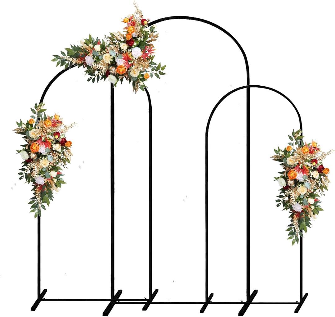 Metal Wedding Arch Backdrop Stand,3-Piece Arch Backdrop Stand for Wedding Ceremony Bridal Party Birthday Party Balloon Arch Decoration(Black)