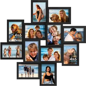 4x6 Collage Picture Frames, 12-Pack Solid Wood Photo Frame, Picture Frames Collage Wall Decor, Set with Glass Front, Assembly Required, Black