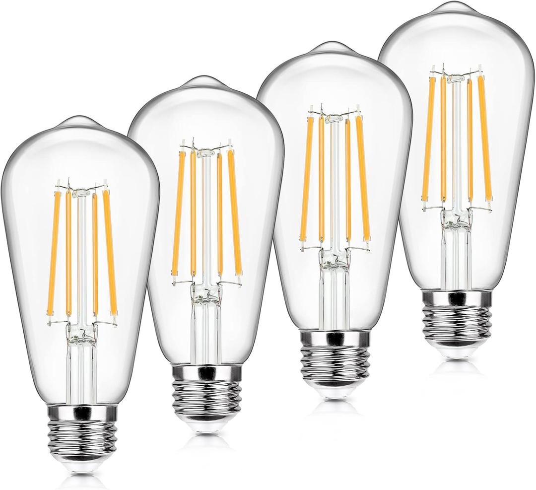 4-Pack Vintage LED Edison Bulbs 100W Equivalent 1400LM High Brightness 8W ST58 LED Filament Light Bulbs 3000K Warm White E26 Medium Base CRI90+ Antique Clear Glass for Home Dinning Room, Non-dimmable