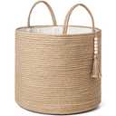 Mkono Woven Storage Basket Decorative Natural Rope Basket Wooden Bead Decoration for Blankets,Toys,Clothes,Shoes,Plant Organizer Bin with Handles Living Room Home Decor, Jute, 16" W × 13.8"L 2 Ct