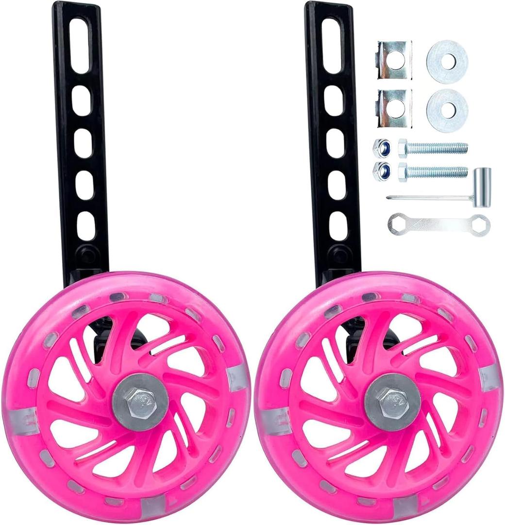 Training Wheels for Bicycle,Flash Mute Wheel Compatible for Bikes of 12-20 Inch 1 Pair (rose)