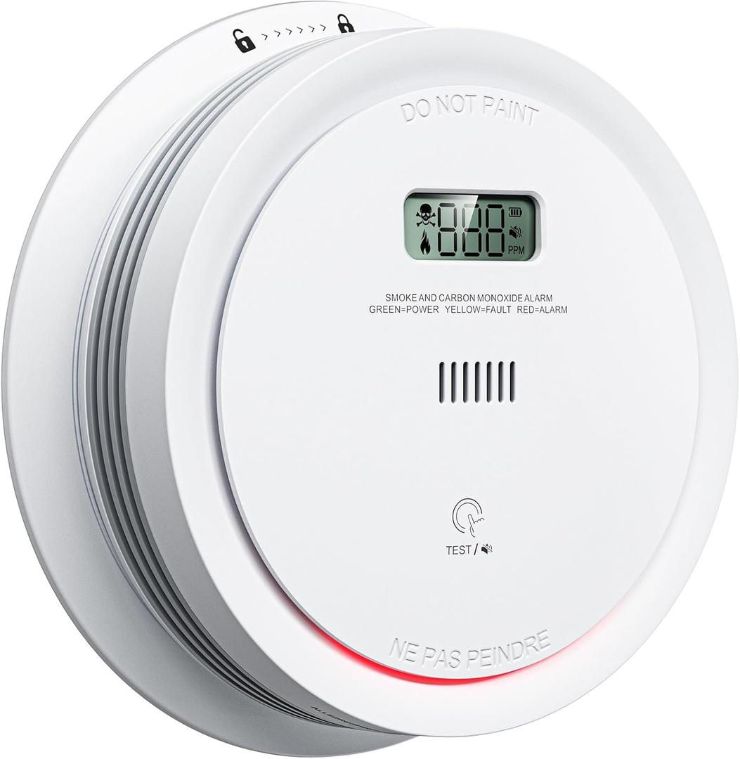 Smoke Detector Carbon Monoxide Detector Combo Battery Powered, 2 in 1 Fire & CO Alarm with LCD Display,Smoke Alarm Co Detector with Test/Silence Button for Home (1pack)