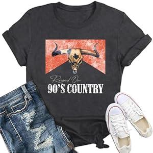IFQ Womens Raised on 90s Country Shirts Vintage Country Music T-Shirt Cowgirl Concert Party Tee Grey
, Large