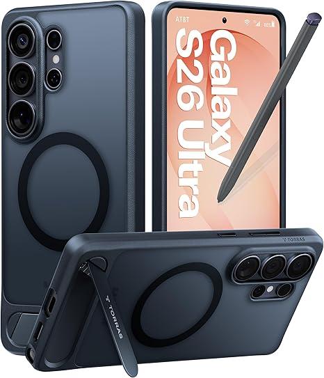 TORRAS Strong Magnetic & Seamless Stand for Samsung Galaxy S26 Ultra Case, Fit for MagSafe, MilGrade Drop Protection, Kickstand for Samsung Galaxy S26 Ultra Case, Translucent Back/Black Edge