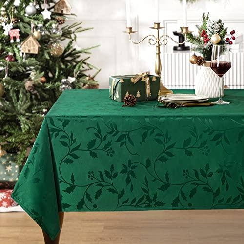 Joybest Elegance Christmas Jacquard Table Cloth - Polyester Fabric Tablecloth for Christmas Decoration, Holiday Dinner & Family Gathering, Rectangle 52 x 70 Inch, Green