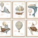 6pcs Ocean Animal Nursery Poster Wall Art Whimsical Whale Balloon Painting Picture Wall Decor Cute Animals Poster Print Artwork for Kids Bedroom Home Decoration (1216in)