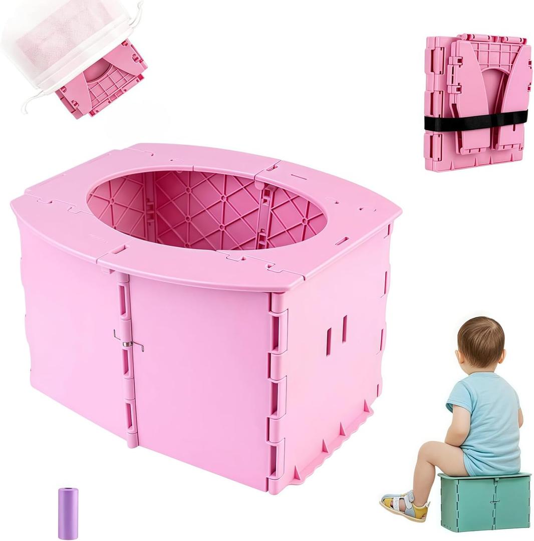 Travel Potty,Portable Potty Seat Foldable Travel Training Toilet Seat,Foldable Toilet for Outdoor Camping (Pink)