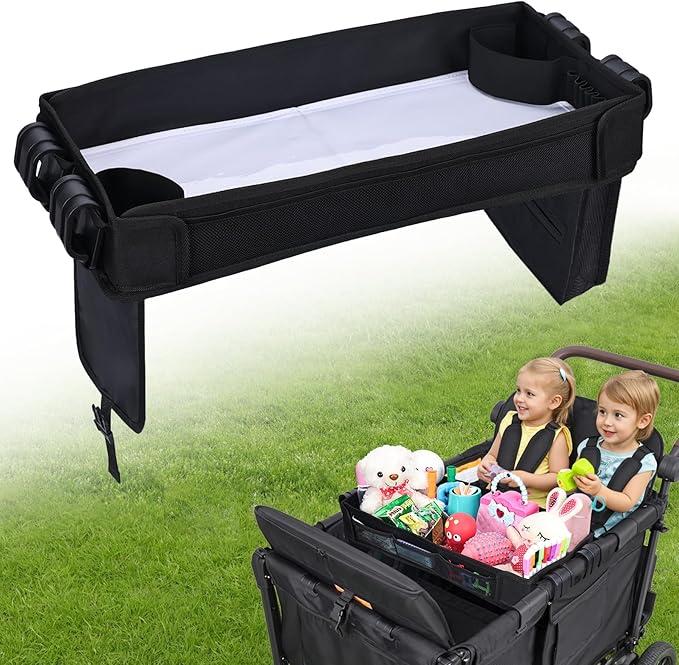 COOLBEBE Stroller Snack Tray for Wonderfold Wagon, Upgraded Foldable Kids Snacks & Activities with Drawing Tray, Universal Wonderfold Wagon W2 Accessories with Cup Holder & Mesh Pockets (W2 Series)