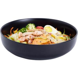 10'' Large Serving Bowl, 2.8 Quart Big Salad Pasta Bowl, Porcelain Fruit Bowl,Matte Mixing Bowls,Wide Soup Bowl for Family Kitchen,Microwave & Dishwasher Safe (Black)