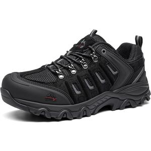 NORTIV 8 Men's Waterproof Hiking Shoes Leather Low-Top Hiking Shoes for Outdoor Trailing Trekking Camping Walking Quest (10, Black/Grey)