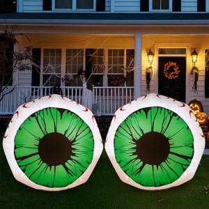 3 FT Large Halloween Inflatables Eyes Set, Outdoor Decoration Blow Up Green Eyes Yard, 2 Packs Inflatable Eyeball with LEDs, Party Supplies Garden Lawn Decor