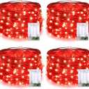 JMEXSUSS 4 Pack 50 LED Red Fairy Lights Battery Operated, 16.1ft Christmas Fairy Lights, Red String Lights for Bedroom Wedding Party Holiday Decorations