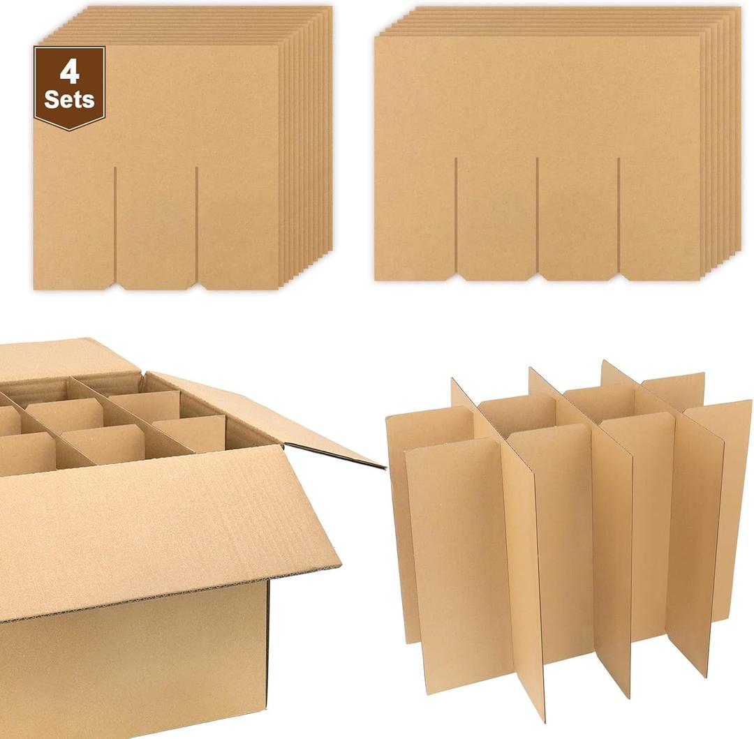 4 Sets Glass Dividers for Moving Boxes, Cardboard Dividers for Boxes Fit 16x12x12 Box, Wine Boxes for Moving (Box Not Included)