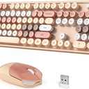 Wireless Keyboard and Mouse Combo, 104 Keys Full-Sized 2.4 GHz Round Keycap Colorful Keyboards, USB Receiver Plug and Play, for Windows, PC, Laptop, Desktop (Milk Tea)