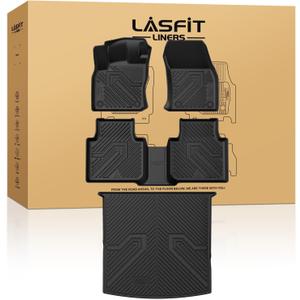 LASFIT Floor Mats for Volkswagen VW Tiguan 2018-2024 (Fit 5 Seats), All Weather TPE Custom Fit Car Mats for 1st & 2nd Rows Floor Liners & Trunk Mats for VW Tiguan Accessories, Easy to Clean, Black