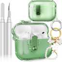 for AirPods Pro 3 2025 Case with Secure Lock, Soft Clear TPU Cover with Earbuds Cleaner & Cute Girly Keychain, Anti-Scratch [Airbag] Military Grade Drop Protection - Green