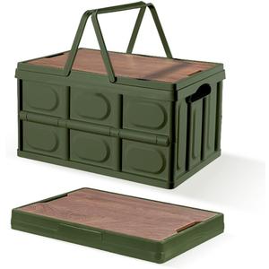 Collapsible Storage Bins Box with Lids and Handle, 30L Portable Plastic Storage Crate Containers Totes, Instacrate Stackable Foldable Camping Basket Supplies for Camp Fishing Car RV, Office (Green(1 PCS))