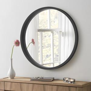 Black Round Wood Mirror with Wood Frame 24 inch Circle Wall Mirror for Bathroom Vanity Living Room Bedroom Entryway Modern Wall Decor
