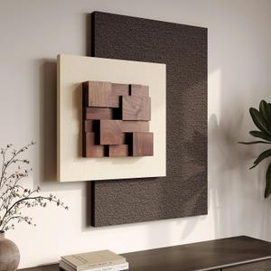 3D Wood Textured Large Neutral Abstract Wall Art, Modern Beige Brown Geometric Paintings Artwork for Walls-Minimalist Wooden Wall Art Decor for Living Room Hallway Dining Room Bedroom Office Aesthetic, 36" H x 30" W