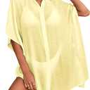 Womens Swimsuit Cover Up Shirts Oversized Beach Bikini Bathing Suit Coverups Beachwear Button Up (Yellow), Oversized