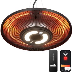 Sundate Hanging Heater,Electric Patio Heater with Light,Wifi Control, 1500W Infrared 2 Heat Levels, 24H Timers, Ceiling Mounted, 1s Heating Carbon Fiber Tube Heater for Backyard, Garage
