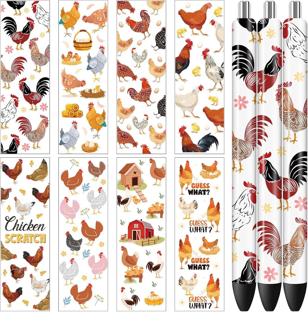 Chicken UV DTF Stickers - 48 Sheets Chicken UV DTF Pen Wraps, Farm Animal UVDTF Transfer Decals for Pens, Waterproof Rub on Stickers, DIY Pen Crafts