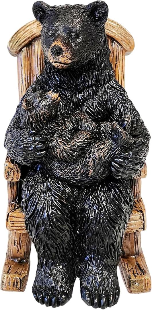De Leon Collections Wildlife Home Dcor Statue, Nature Tabletop Figurine, 5 Inch Polyresin, Black Bear with Cub On Rocker