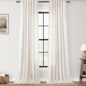 Cream Natural Linen Curtains 84 inch Length 2 Panels Set Neutral Rustic Farmhouse Living Room Drapes Back Tab Light Filtering Privacy Semi Sheer Curtains 84 inches Long Ivory Colored 38" Wx84 L