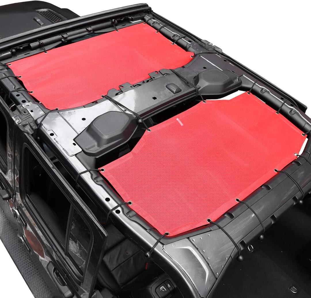 JeCar JLU Sun Shade Mesh Sunshade Provides UV Sun Protection Exterior Accessories Compatible with Jeep Wrangler 2018-2024 JL Unlimited 4 Door Front & Rear, Red